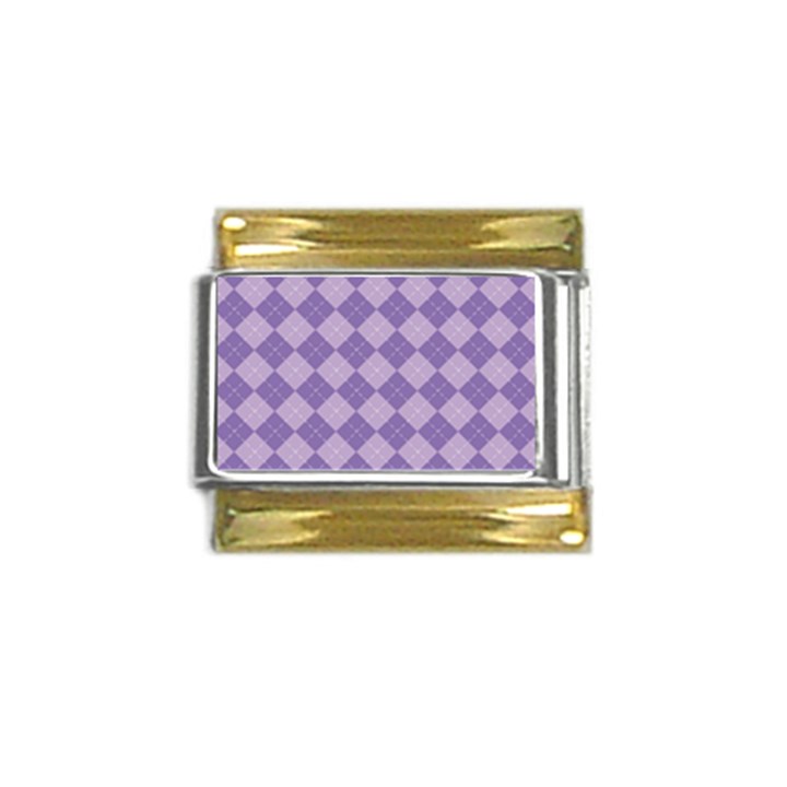 Diagonal Comfort Purple Plaids Gold Trim Italian Charm (9mm)