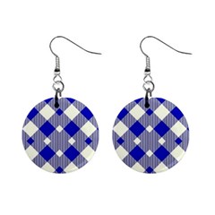 Blue Diagonal Plaids  Mini Button Earrings