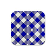 Blue Diagonal Plaids  Rubber Square Coaster (4 Pack) by ConteMonfrey