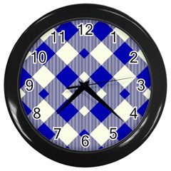 Blue Diagonal Plaids  Wall Clock (black) by ConteMonfrey