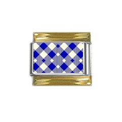 Blue Diagonal Plaids  Gold Trim Italian Charm (9mm) by ConteMonfrey