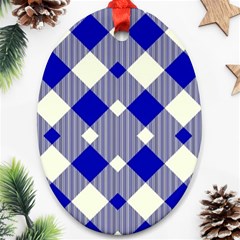 Blue Diagonal Plaids  Oval Ornament (two Sides) by ConteMonfrey