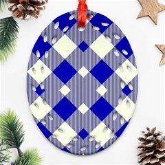 Blue Diagonal Plaids  Ornament (oval Filigree) by ConteMonfrey