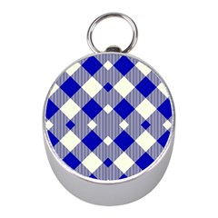 Blue Diagonal Plaids  Mini Silver Compasses by ConteMonfrey