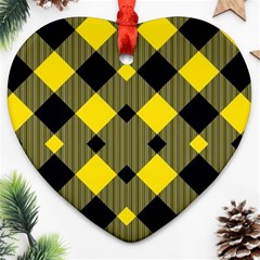 Yellow Diagonal Plaids Ornament (heart) by ConteMonfrey