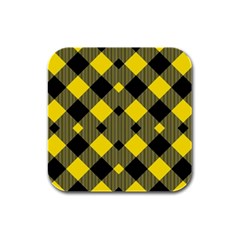 Yellow Diagonal Plaids Rubber Square Coaster (4 Pack) by ConteMonfrey