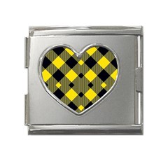 Yellow Diagonal Plaids Mega Link Heart Italian Charm (18mm) by ConteMonfrey