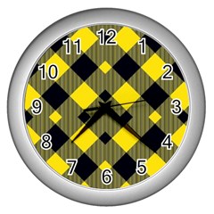 Yellow Diagonal Plaids Wall Clock (silver) by ConteMonfrey