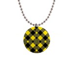 Yellow diagonal Plaids 1  Button Necklace Front