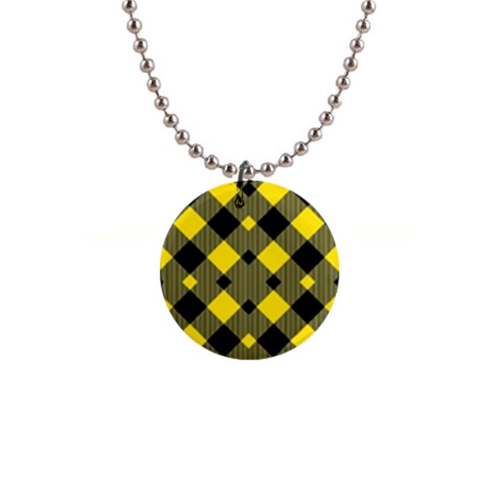 Yellow diagonal Plaids 1  Button Necklace