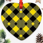 Yellow diagonal Plaids Heart Ornament (Two Sides) Front