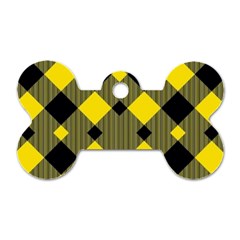 Yellow Diagonal Plaids Dog Tag Bone (one Side) by ConteMonfrey