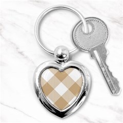 Clean Brown White Plaids Key Chain (heart) by ConteMonfrey