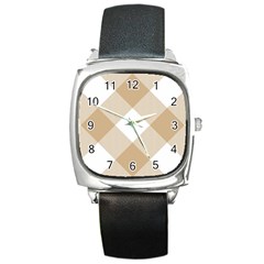 Clean Brown White Plaids Square Metal Watch by ConteMonfrey