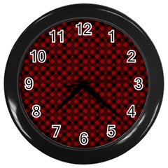 Diagonal Red Plaids Wall Clock (black) by ConteMonfrey