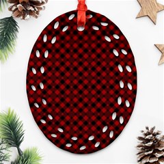 Diagonal Red Plaids Ornament (oval Filigree) by ConteMonfrey