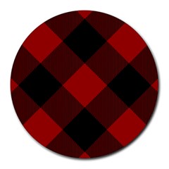 Black And Dark Red Plaids Round Mousepad by ConteMonfrey