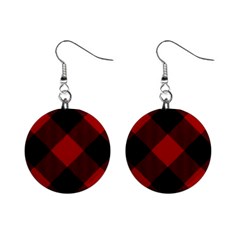 Black And Dark Red Plaids Mini Button Earrings by ConteMonfrey