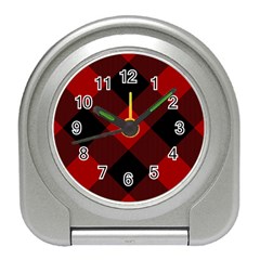 Black And Dark Red Plaids Travel Alarm Clock by ConteMonfrey