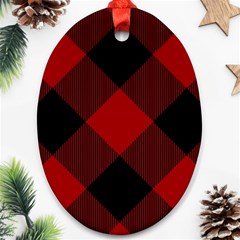 Black And Dark Red Plaids Oval Ornament (two Sides) by ConteMonfrey