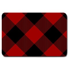 Black And Dark Red Plaids Large Doormat by ConteMonfrey