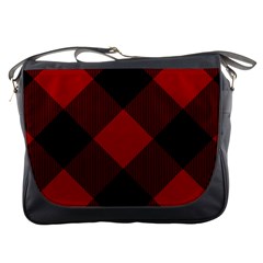 Black And Dark Red Plaids Messenger Bag by ConteMonfrey