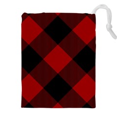 Black And Dark Red Plaids Drawstring Pouch (4xl) by ConteMonfrey