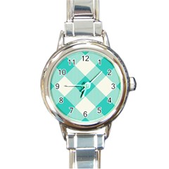 Blue Turquoise Diagonal Plaids Round Italian Charm Watch by ConteMonfrey