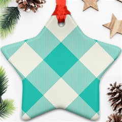 Blue Turquoise Diagonal Plaids Ornament (star) by ConteMonfrey