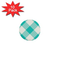 Blue Turquoise Diagonal Plaids 1  Mini Buttons (10 Pack)  by ConteMonfrey