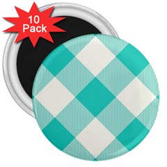 Blue Turquoise Diagonal Plaids 3  Magnets (10 Pack)  by ConteMonfrey