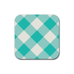 Blue Turquoise Diagonal Plaids Rubber Coaster (square) by ConteMonfrey