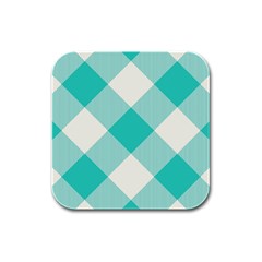 Blue Turquoise Diagonal Plaids Rubber Square Coaster (4 Pack) by ConteMonfrey