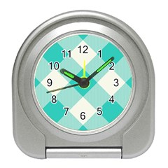 Blue Turquoise Diagonal Plaids Travel Alarm Clock by ConteMonfrey