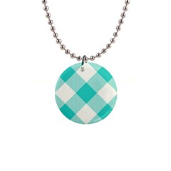 Blue Turquoise Diagonal Plaids 1  Button Necklace by ConteMonfrey