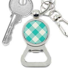 Blue Turquoise Diagonal Plaids Bottle Opener Key Chain by ConteMonfrey