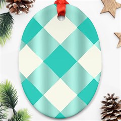 Blue Turquoise Diagonal Plaids Oval Ornament (two Sides) by ConteMonfrey