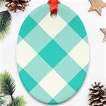 Blue turquoise diagonal plaids Oval Ornament (Two Sides) Front