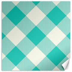 Blue Turquoise Diagonal Plaids Canvas 12  X 12  by ConteMonfrey