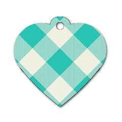 Blue Turquoise Diagonal Plaids Dog Tag Heart (one Side) by ConteMonfrey