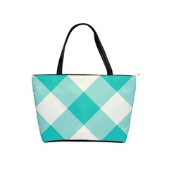 Blue Turquoise Diagonal Plaids Classic Shoulder Handbag by ConteMonfrey