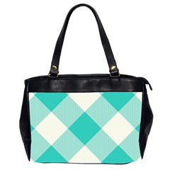 Blue Turquoise Diagonal Plaids Oversize Office Handbag (2 Sides) by ConteMonfrey