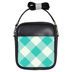 Blue Turquoise Diagonal Plaids Girls Sling Bag by ConteMonfrey