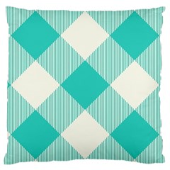 Blue Turquoise Diagonal Plaids Large Cushion Case (one Side) by ConteMonfrey