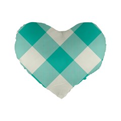 Blue Turquoise Diagonal Plaids Standard 16  Premium Heart Shape Cushions by ConteMonfrey