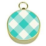 Blue turquoise diagonal plaids Gold Compasses Front