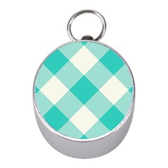 Blue Turquoise Diagonal Plaids Mini Silver Compasses by ConteMonfrey