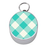 Blue turquoise diagonal plaids Mini Silver Compasses Front