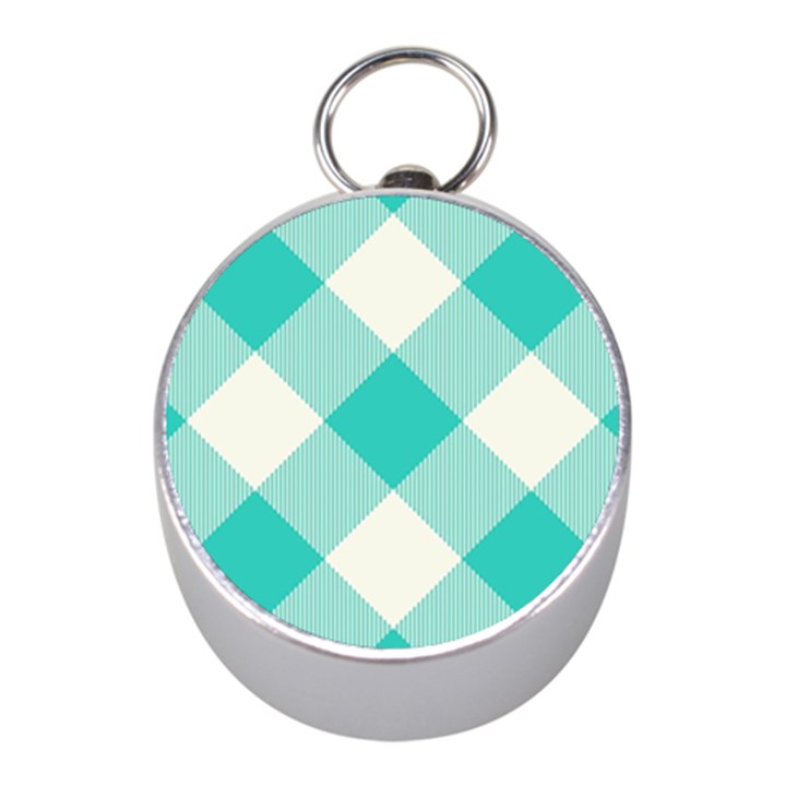 Blue turquoise diagonal plaids Mini Silver Compasses