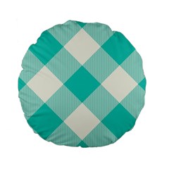 Blue Turquoise Diagonal Plaids Standard 15  Premium Flano Round Cushions by ConteMonfrey